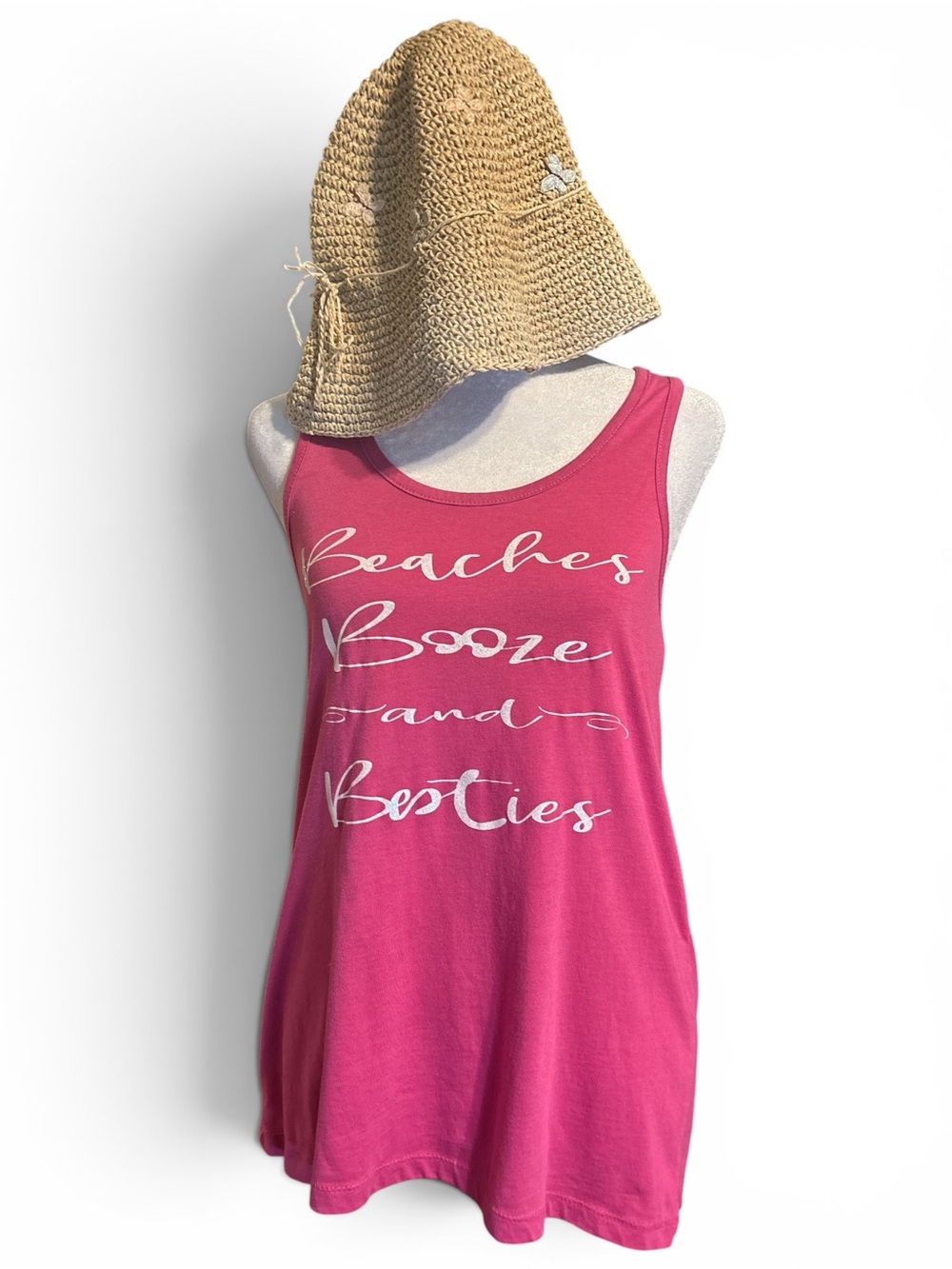 Pink Graphic Tank "Beaches Booze and Besties" with FREE SUNHAT!